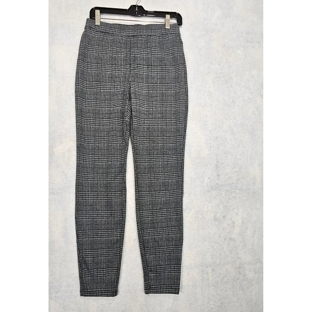 Halara Dress Pants M NEW Work Plex Pull On Grey Skinny Houndstooth Plaid Black